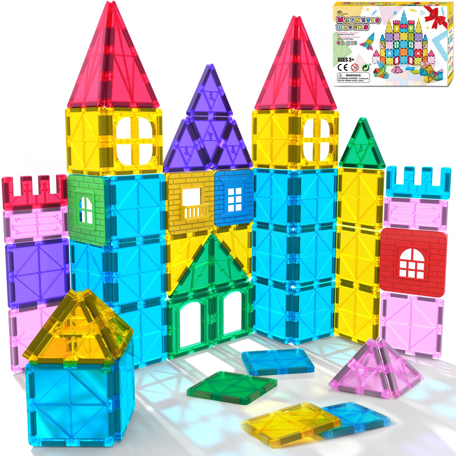 Amazon.com: Jasonwell Magnetic Tiles Kids Magnetic Blocks 60PCS